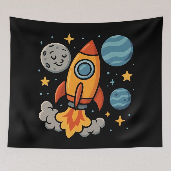 Item preview, Cute Cartoon Rocket Launching Through Colourful Space Adventure. designed and sold by The-T-In-Retro.