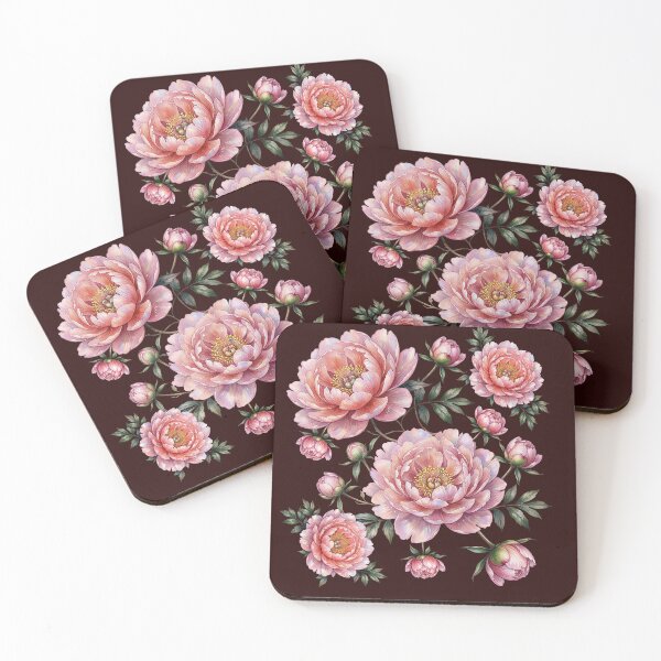 Item preview, Pink Peonies Dark Botanical Floral Pattern Art designed and sold by LinaValearte.