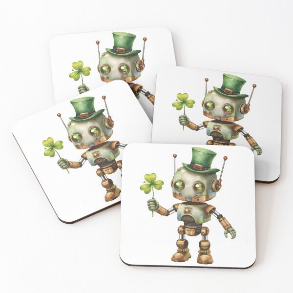 Item preview, ​Cute Lucky St. Patrick's Day Steampunk Robot with Clover designed and sold by ​Jarir Pixel Lab.