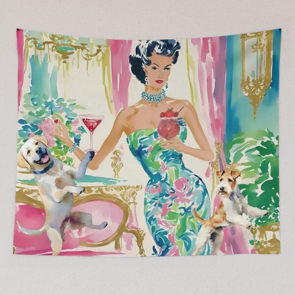 Item preview, Grandmillennial art, Let’s Dance, whimsical dogs art designed and sold by SophieClimaArt.