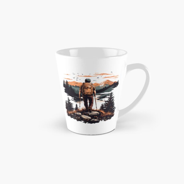 Item preview, Hiker at Sunset Mountains - Adventure Nature Landscape Art Print designed and sold by DesignArtist.ia.