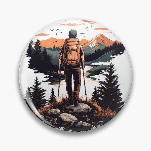 Item preview, Hiker at Sunset Mountains - Adventure Nature Landscape Art Print designed and sold by DesignArtist.ia.