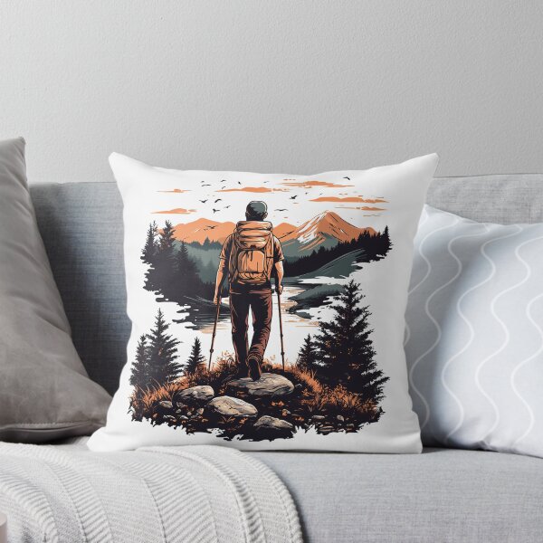 Item preview, Hiker at Sunset Mountains - Adventure Nature Landscape Art Print designed and sold by DesignArtist.ia.