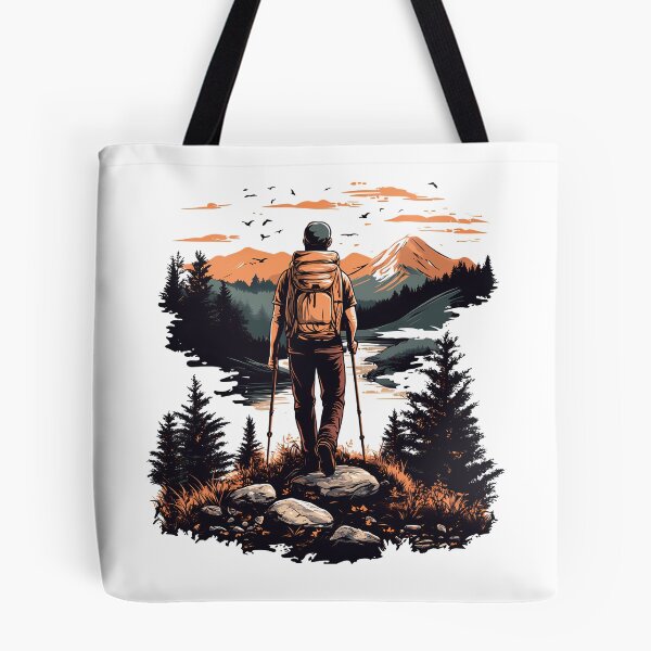 Item preview, Hiker at Sunset Mountains - Adventure Nature Landscape Art Print designed and sold by DesignArtist.ia.