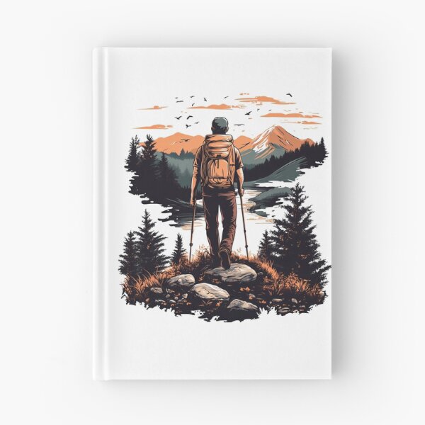 Item preview, Hiker at Sunset Mountains - Adventure Nature Landscape Art Print designed and sold by DesignArtist.ia.