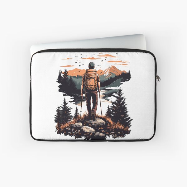 Item preview, Hiker at Sunset Mountains - Adventure Nature Landscape Art Print designed and sold by DesignArtist.ia.