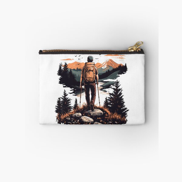 Item preview, Hiker at Sunset Mountains - Adventure Nature Landscape Art Print designed and sold by DesignArtist.ia.