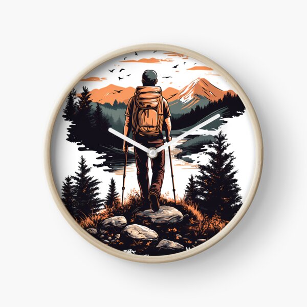Item preview, Hiker at Sunset Mountains - Adventure Nature Landscape Art Print designed and sold by DesignArtist.ia.