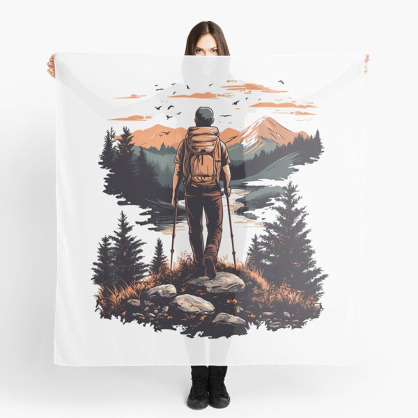 Item preview, Hiker at Sunset Mountains - Adventure Nature Landscape Art Print designed and sold by DesignArtist.ia.