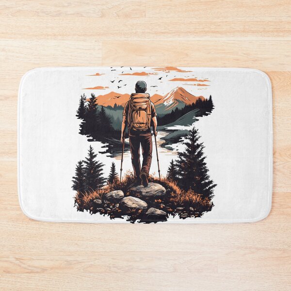 Item preview, Hiker at Sunset Mountains - Adventure Nature Landscape Art Print designed and sold by DesignArtist.ia.