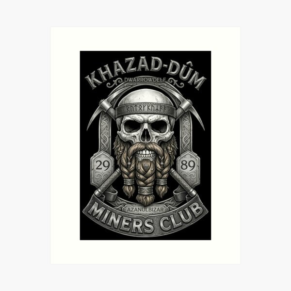 Item preview, Khazad-dûm Miners Club - Epic Fantasy Dwarf Skull Emblem designed and sold by Arcaucil.