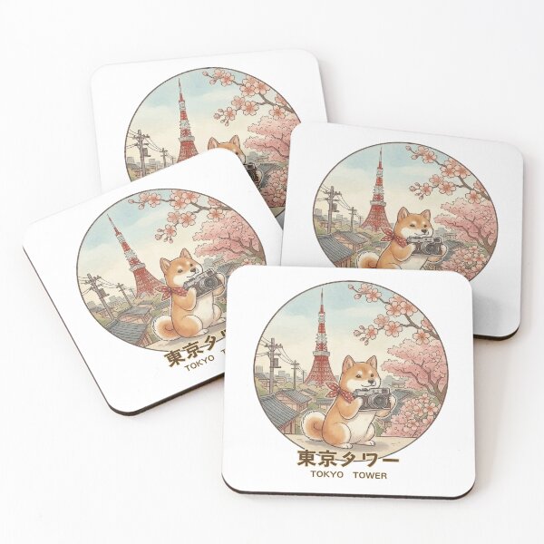 Item preview, Shiba Inu at Tokyo Tower | Japan Travel Illustration Tokyo Landmark designed and sold by ShibaSmileClub.