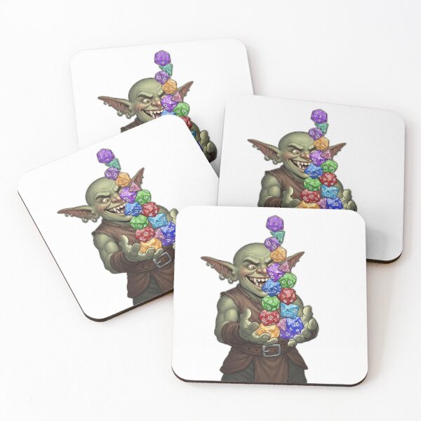 Item preview, Cheerful Goblin Holding Stack of Polyhedral Dice designed and sold by pumsquare.