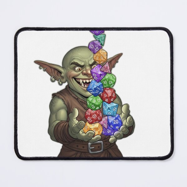 Item preview, Cheerful Goblin Holding Stack of Polyhedral Dice designed and sold by pumsquare.