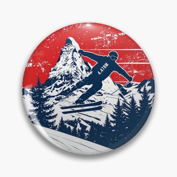 Item preview, Zermatt Switzerland Matterhorn Retro Skier Badge Print designed and sold by Savoie & Co.