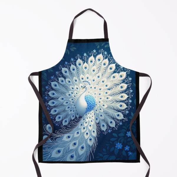 Item preview, White Peacock Among Blue Flowers – Elegant Bird Illustration designed and sold by EmeraldeaArt.