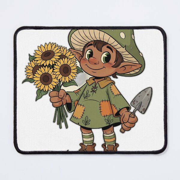 Item preview, Cozy Bloom Goblin with Sunflower Bouquet designed and sold by pumsquare.