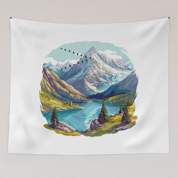 Item preview, Mountain Lake Vignette Sunrise - Serene Nature Landscape Art Print designed and sold by DesignArtist.ia.