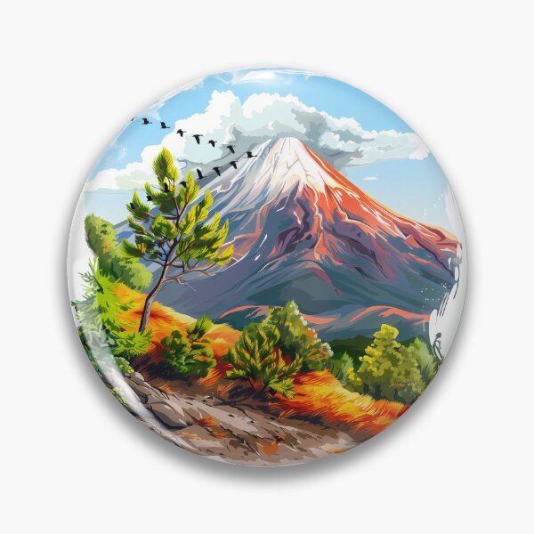 Item preview, Volcano Sunset Lake Vignette - Serene Nature Landscape Art Print designed and sold by DesignArtist.ia.