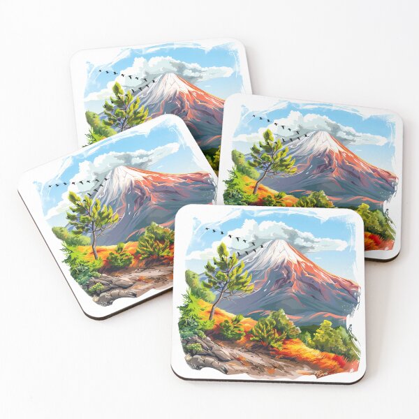 Item preview, Volcano Sunset Lake Vignette - Serene Nature Landscape Art Print designed and sold by DesignArtist.ia.