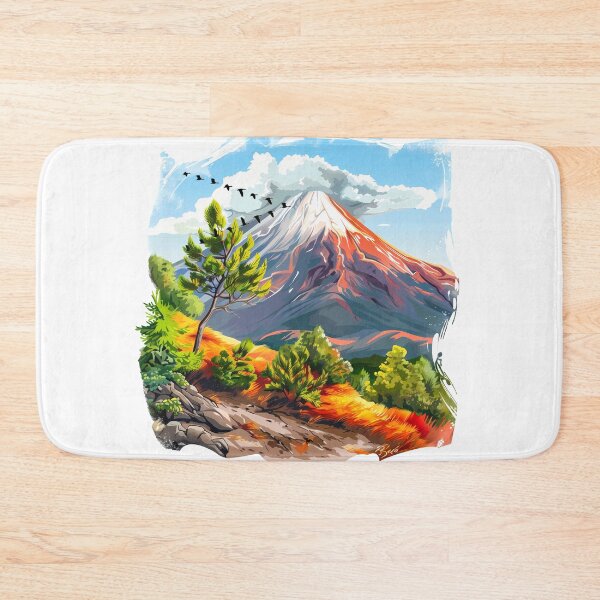 Item preview, Volcano Sunset Lake Vignette - Serene Nature Landscape Art Print designed and sold by DesignArtist.ia.