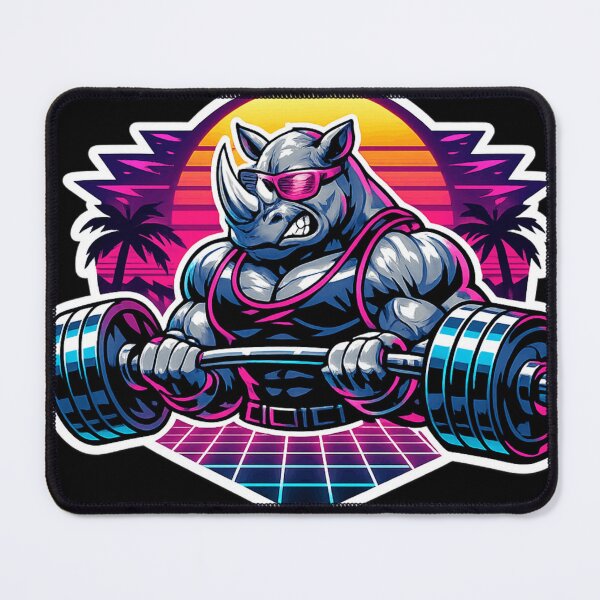 Item preview, Pump Iron Synthwave Rhino Bodybuilder 80s Gym Rat designed and sold by Retro Mood Co.