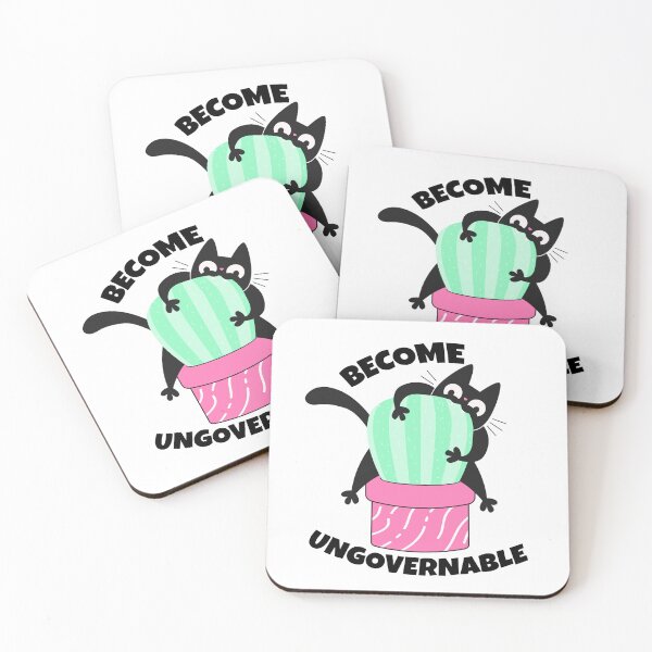 Item preview, Become Ungovernable Cat Sticker – Cute Black Cat Cactus Sticker – Kawaii Protest Sticker – Laptop Water Bottle Decal designed and sold by tiny-rebellion.