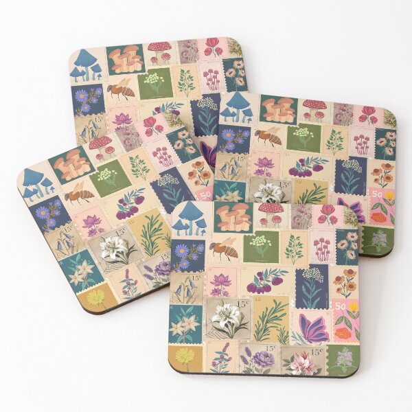 Item preview, Vintage Botanical Stamp Collage Pattern | Cottagecore Flowers, Mushrooms & Butterfly Nature Aesthetic designed and sold by swdesigns714.