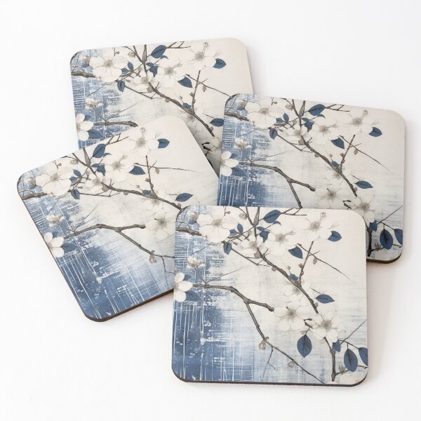 Item preview, Wabi sabi and japandi inspired slate blue spring blossom designed and sold by filigreedigital.