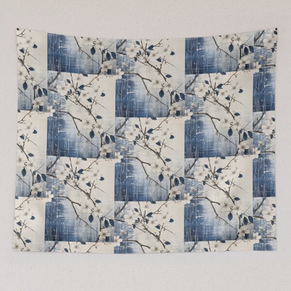 Item preview, Wabi sabi and japandi inspired slate blue spring blossom designed and sold by filigreedigital.