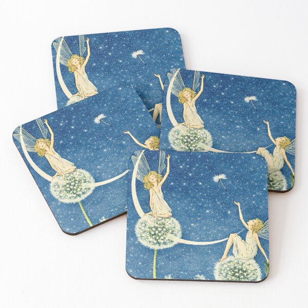 Item preview, Art Nouveau Dandelion Fairy Illustration – Vintage Fairy Wall Art, Whimsical Night Sky Fairies on Dandelions, Cottagecore Fantasy Print designed and sold by EmiliaBassano.