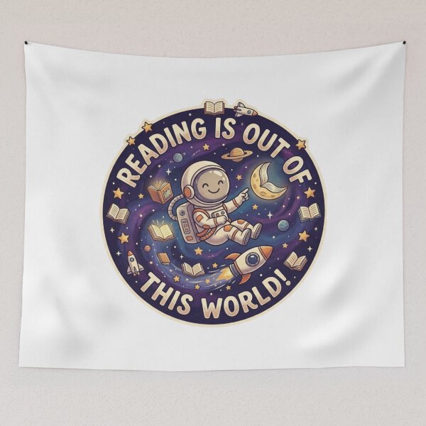 Item preview, Reading Is Out Of This World - Cute Astronaut Space Library Badge designed and sold by Wear Sculpt.