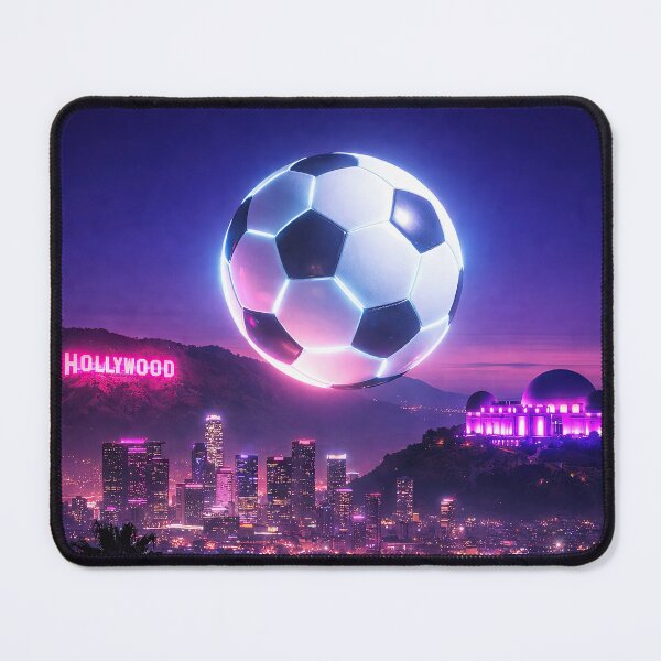 Item preview, Futuristic Soccer Ball Over Los Angeles Cityscape Host of the World Cup designed and sold by BrickByDream.