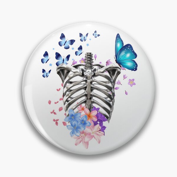 Item preview, Skeleton Ribcage with Blooming Flowers and Butterflies - Nature Goth Art designed and sold by VibeArtShop.