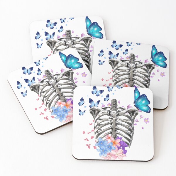 Item preview, Skeleton Ribcage with Blooming Flowers and Butterflies - Nature Goth Art designed and sold by VibeArtShop.