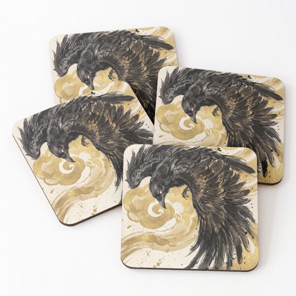 Item preview, Sumie Crow with Golden Clouds designed and sold by CalyCollab.