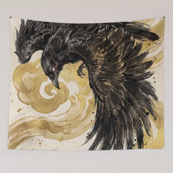 Item preview, Sumie Crow with Golden Clouds designed and sold by CalyCollab.