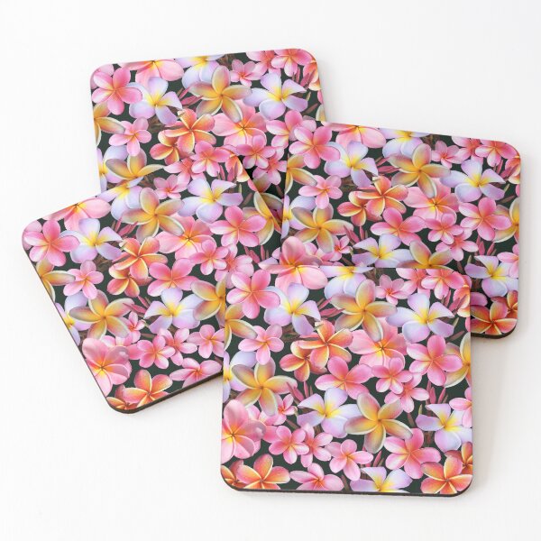 Item preview, Pink Plumeria Flowers on Dark designed and sold by MoodyMuseArt.