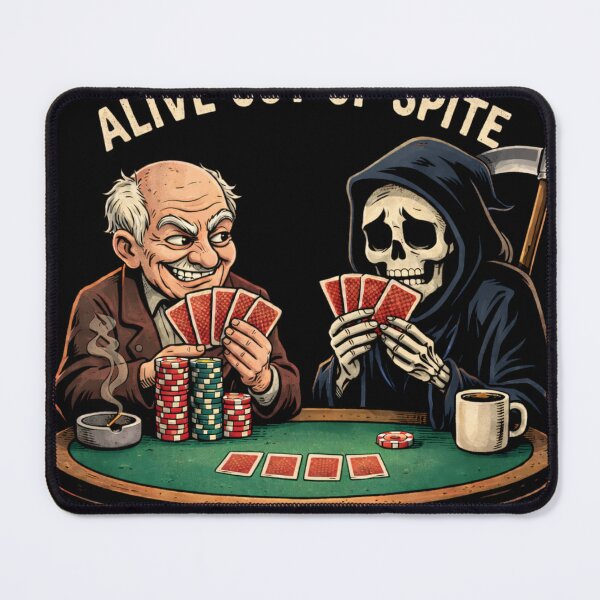 Item preview, Alive Out Of Spite – Funny Old Age Humor Grim Reaper Cartoon Design designed and sold by Endthedisease.