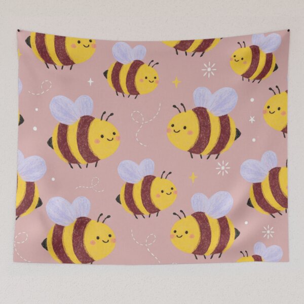 Item preview, Kawaii Bee Pattern on Pink Background – Sweet Spring Design designed and sold by HeyHas.