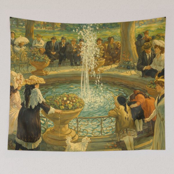 Item preview, Impressionist Garden Fountain Art Nouveau Park Scene for Vintage Art Lovers designed and sold by RickE.