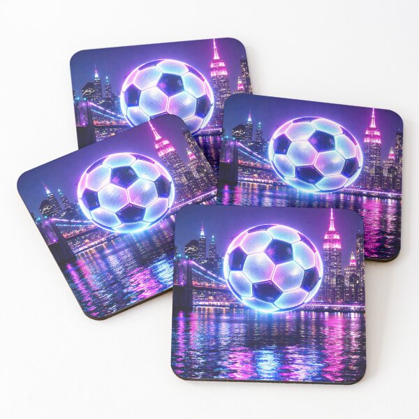 Item preview, Giant Neon Soccer Ball Over City Skyline designed and sold by BrickByDream.