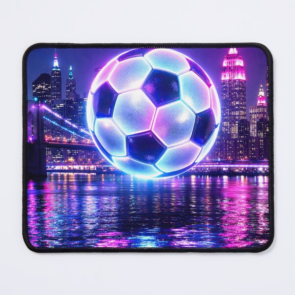 Item preview, Giant Neon Soccer Ball Over City Skyline designed and sold by BrickByDream.