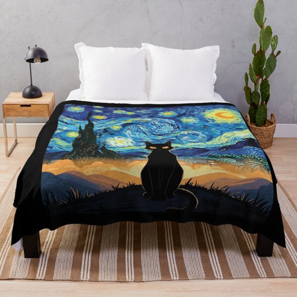 Item preview, Black Cat Starry Night Impressionist Oil Painting Art designed and sold by BendyBeasts.
