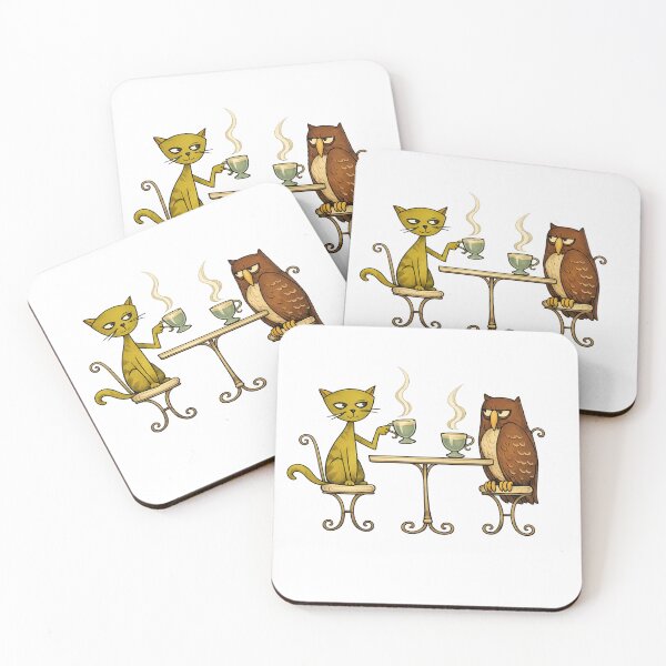 Item preview,  Cartoon Cat and Owl Tea Illustration for Animal Art Lovers designed and sold by RickE.