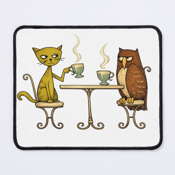 Item preview, Cartoon Cat and Owl Tea Illustration for Animal Art Lovers designed and sold by RickE.