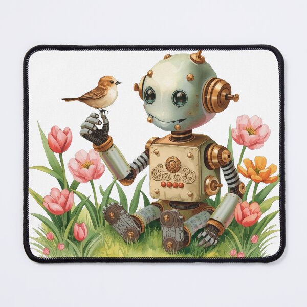 Item preview, Whimsical Watercolor Spring Robot and Flower Garden designed and sold by Jarir Pixel Lab.