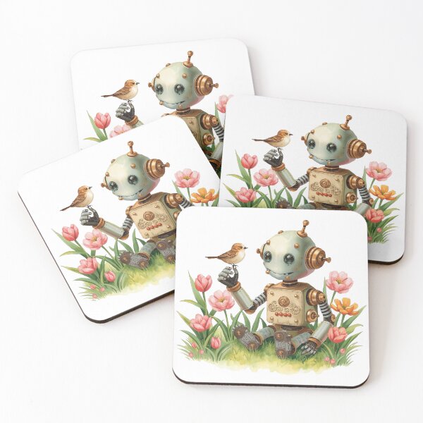 Item preview, Whimsical Watercolor Spring Robot and Flower Garden designed and sold by ​Jarir Pixel Lab.