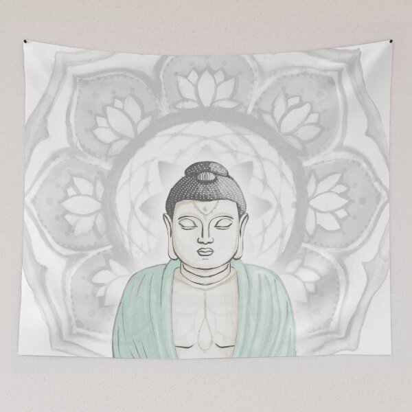Item preview, Buddha Padma Watercolor - Dove Slate Mint - Fog Halo designed and sold by Irene Estelle.