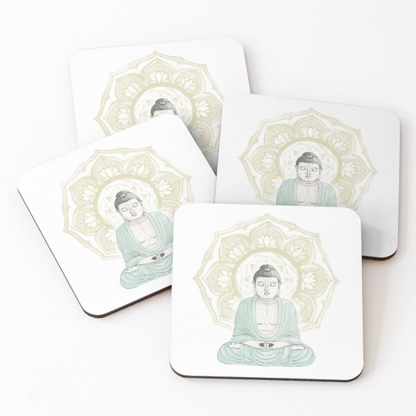 Item preview, Buddha Padma Watercolor - Dove Slate Mint - Gold Halo designed and sold by Irene Estelle.